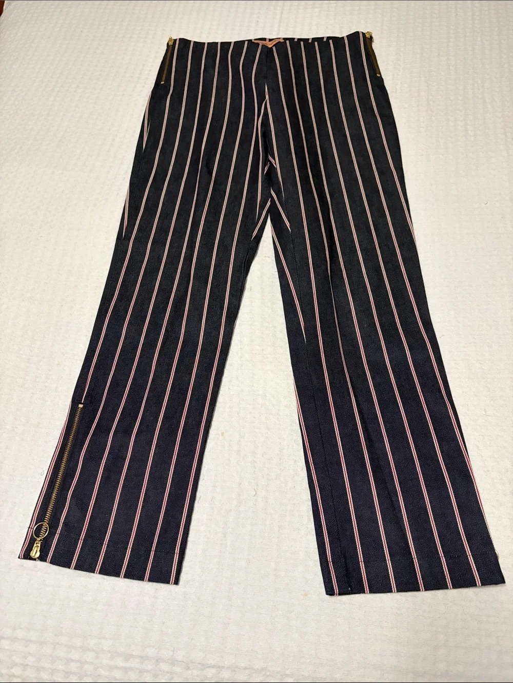 Maggie Marilyn 💯% Cotton Denim Navy Pants with Red, White Stripes Size 8 - Picture 2 of 16